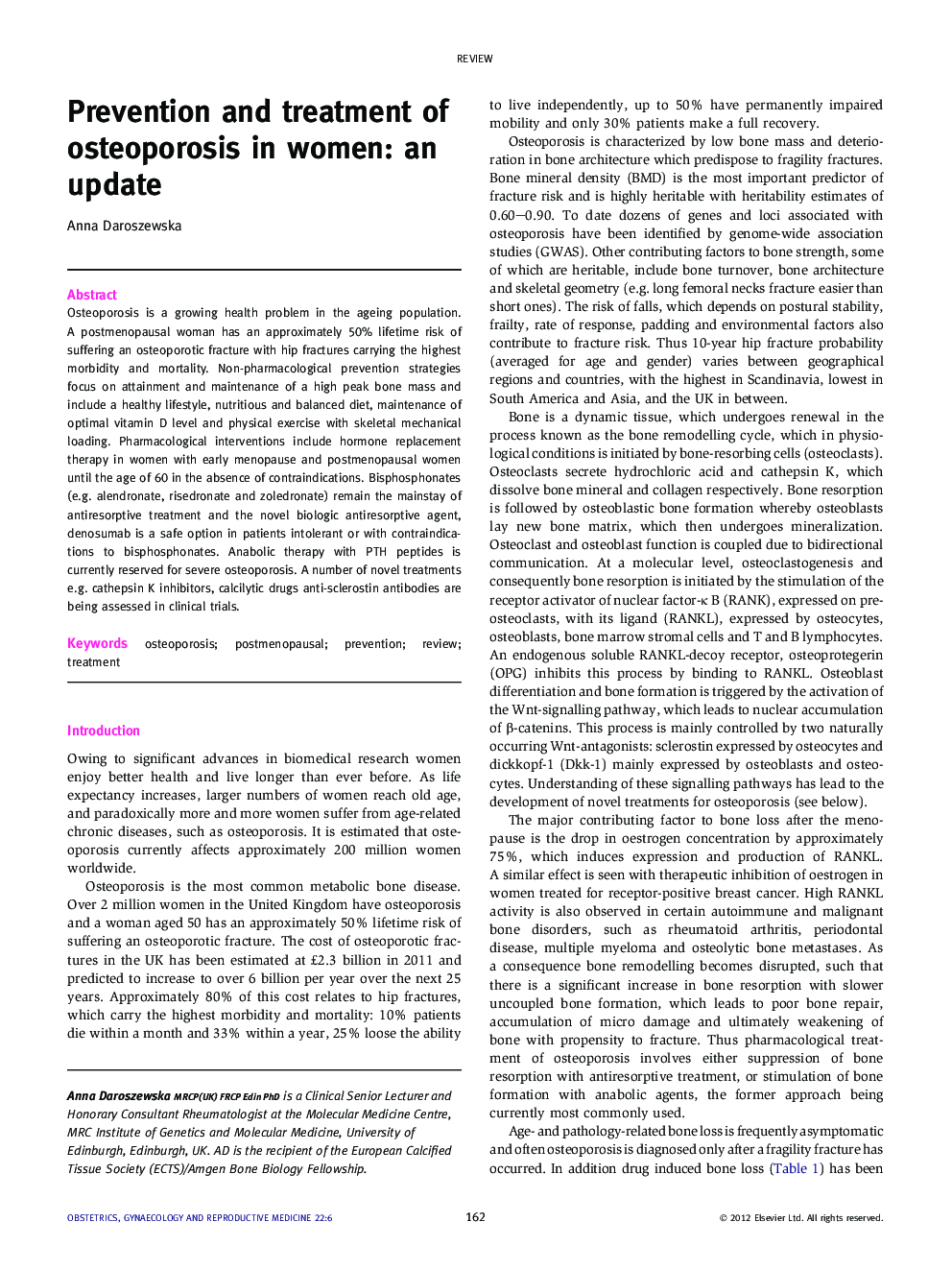 Prevention and treatment of osteoporosis in women: an update