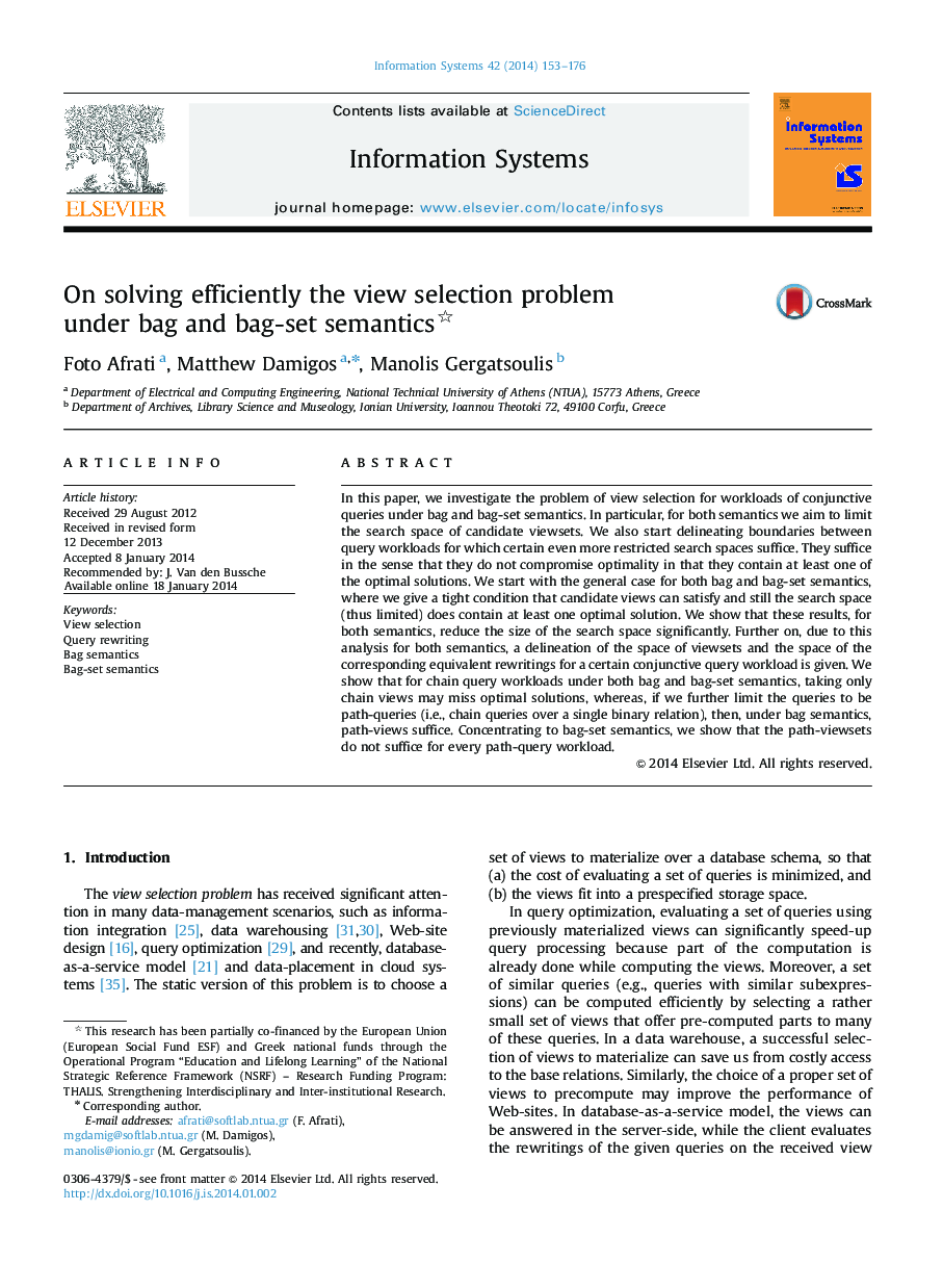 On solving efficiently the view selection problem under bag and bag-set semantics 