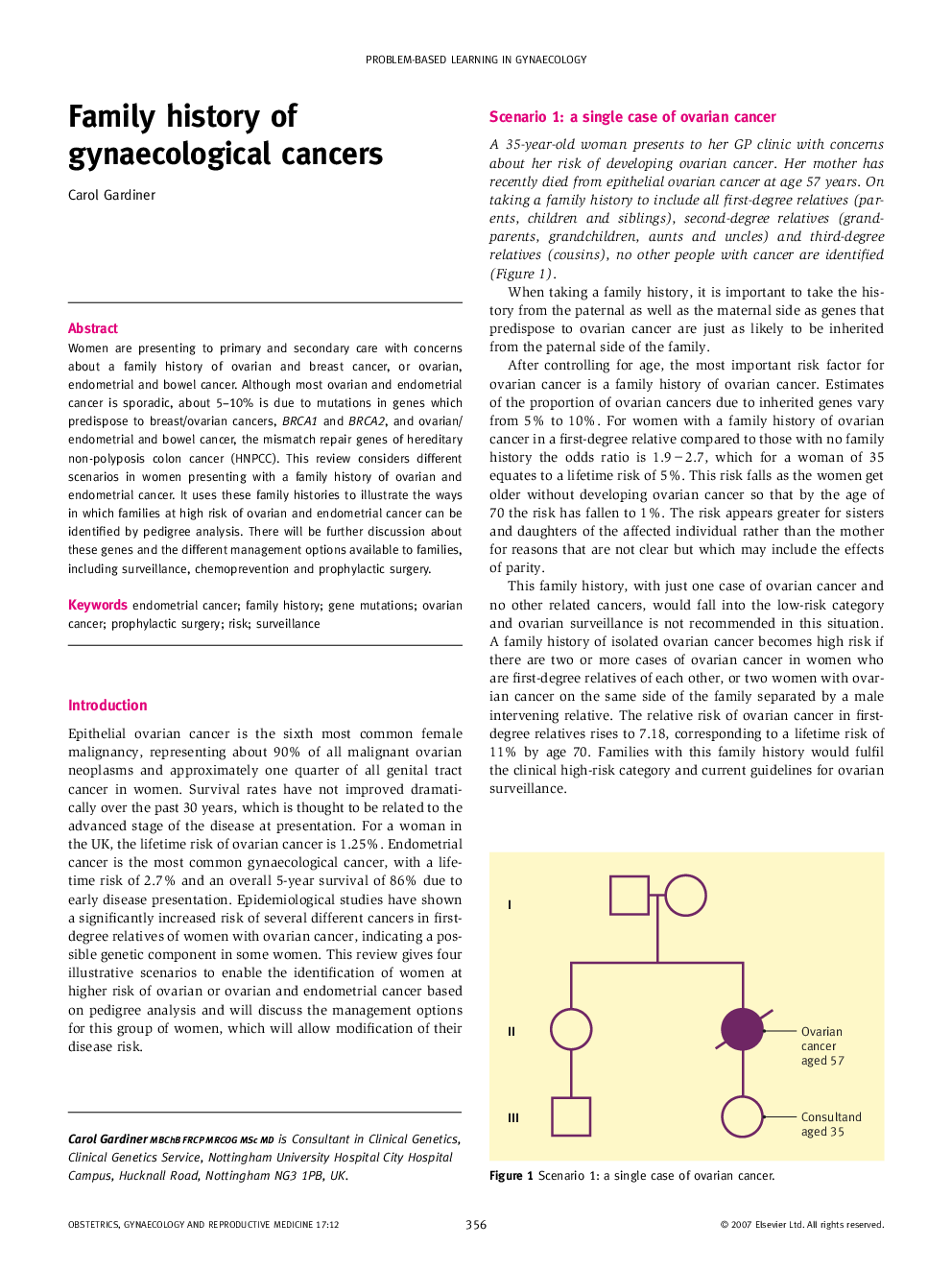 Family history of gynaecological cancers