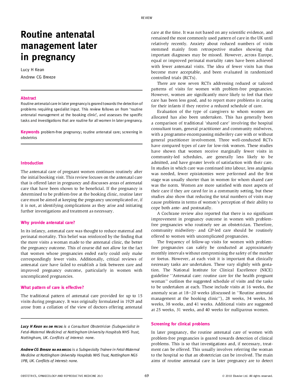 Routine antenatal management later in pregnancy