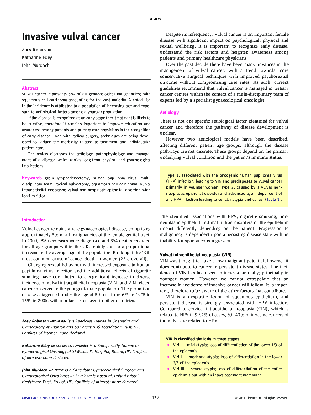 Invasive vulval cancer