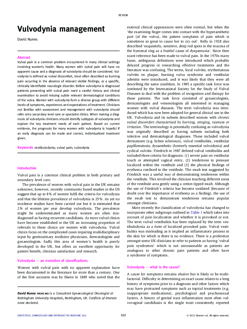 Vulvodynia management