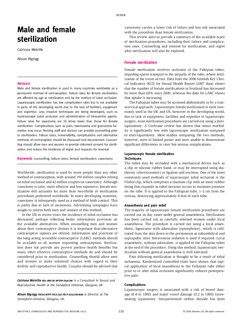 Male and female sterilization