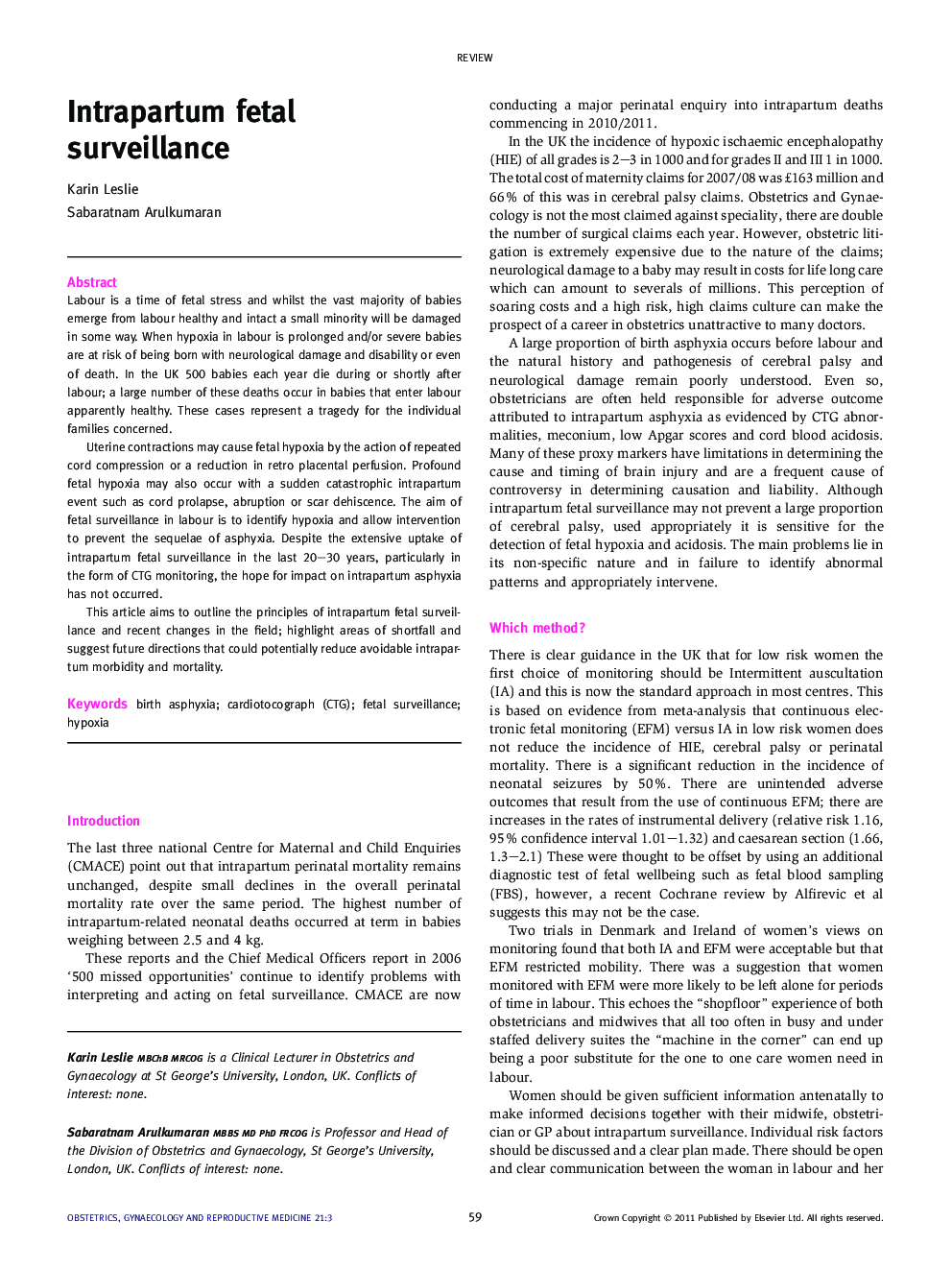 Intrapartum fetal surveillance