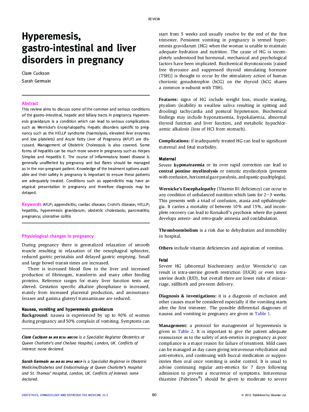 Hyperemesis, gastro-intestinal and liver disorders in pregnancy