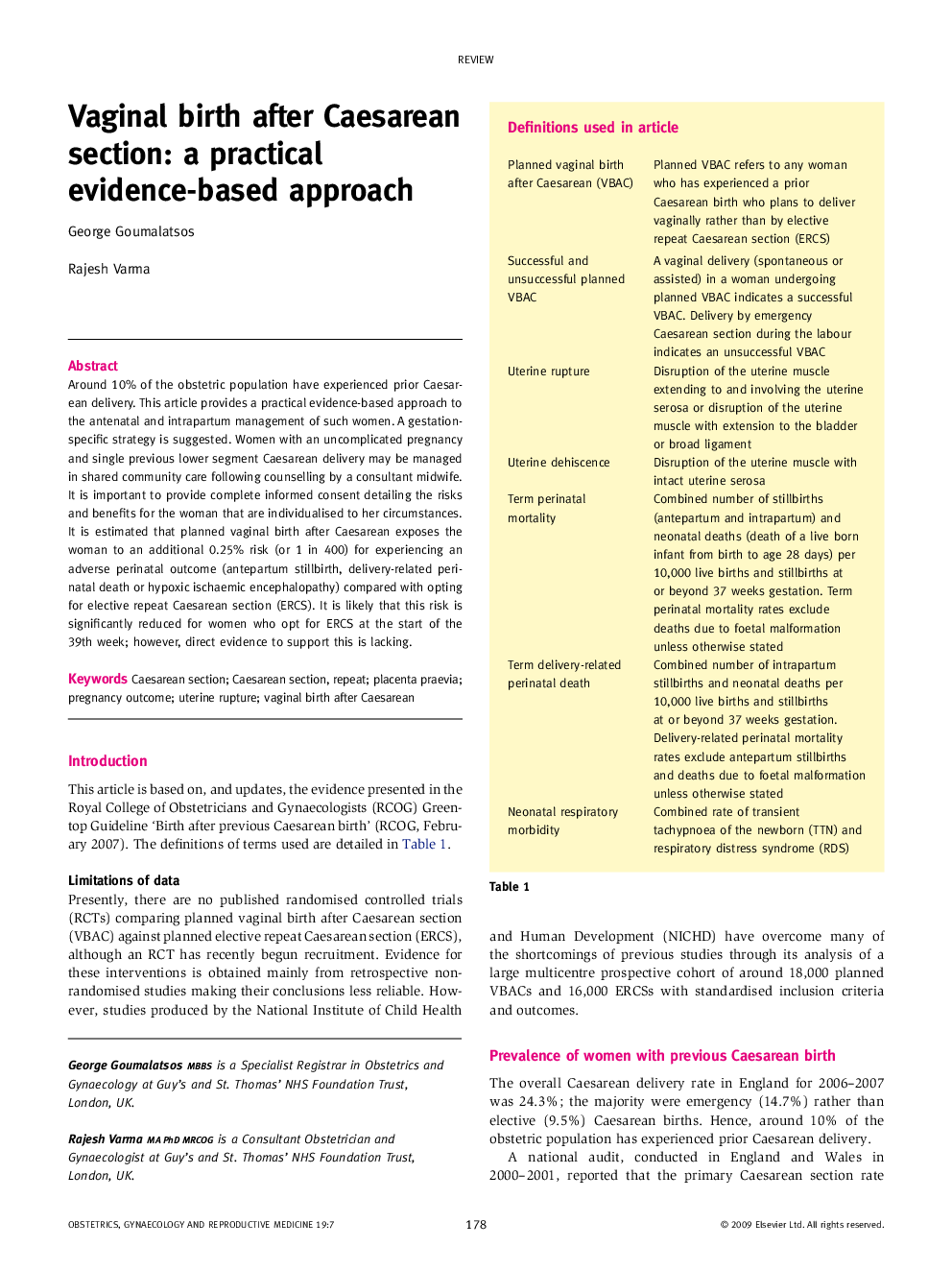 Vaginal birth after Caesarean section: a practical evidence-based approach