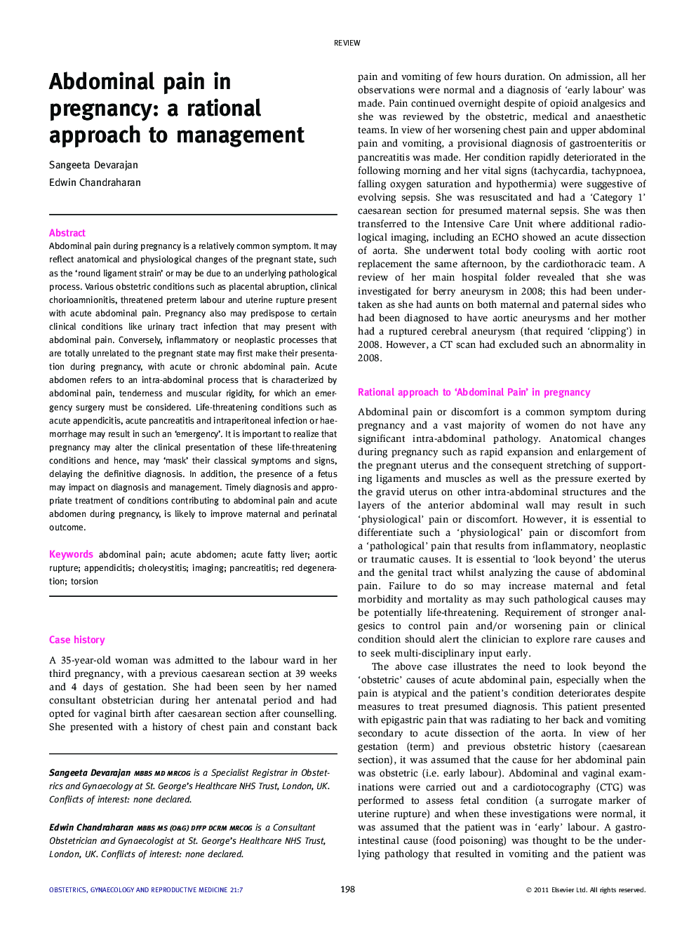 Abdominal pain in pregnancy: a rational approach to management