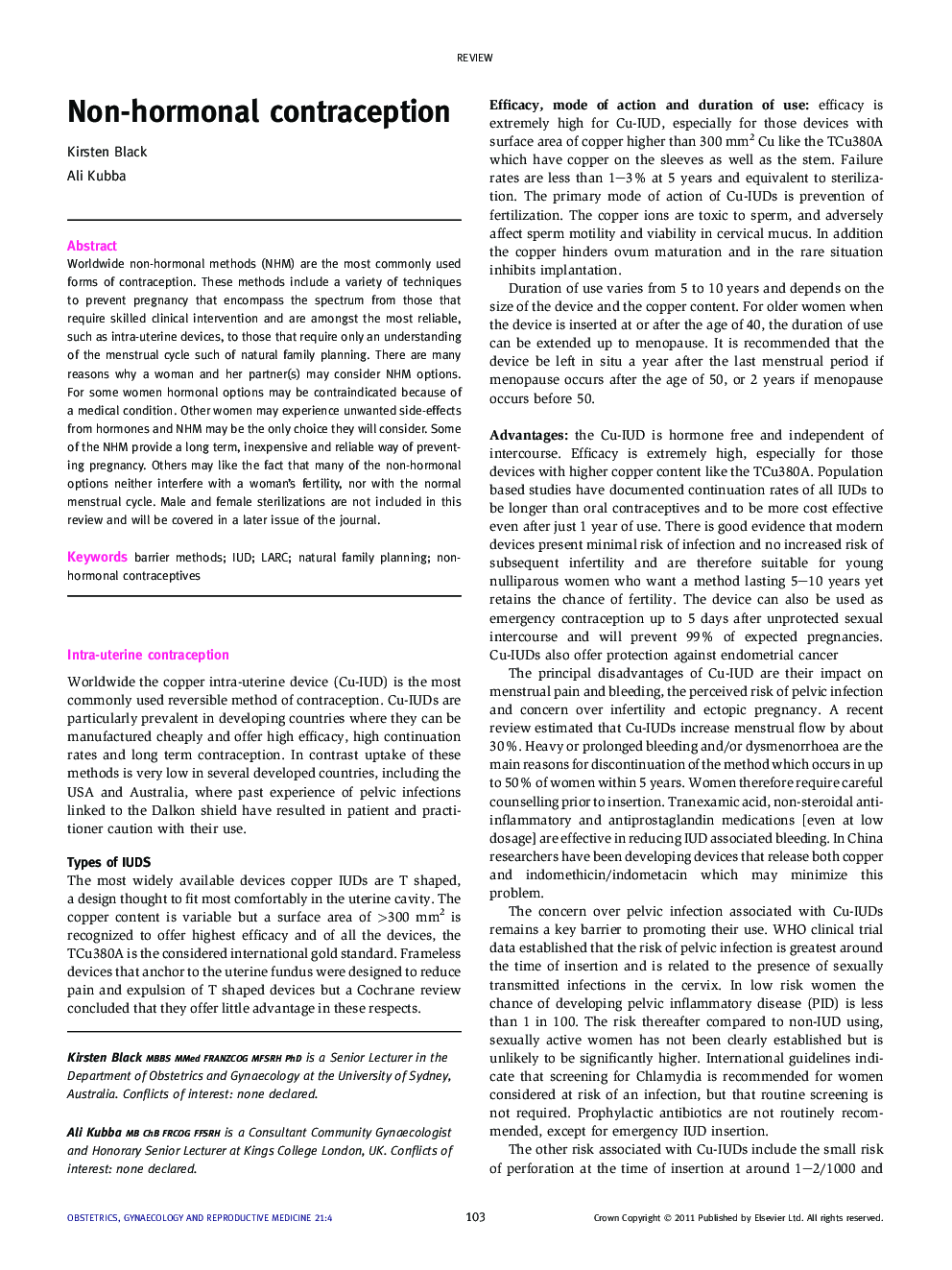 Non-hormonal contraception