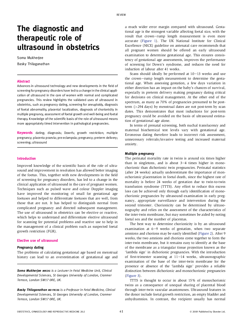 The diagnostic and therapeutic role of ultrasound in obstetrics