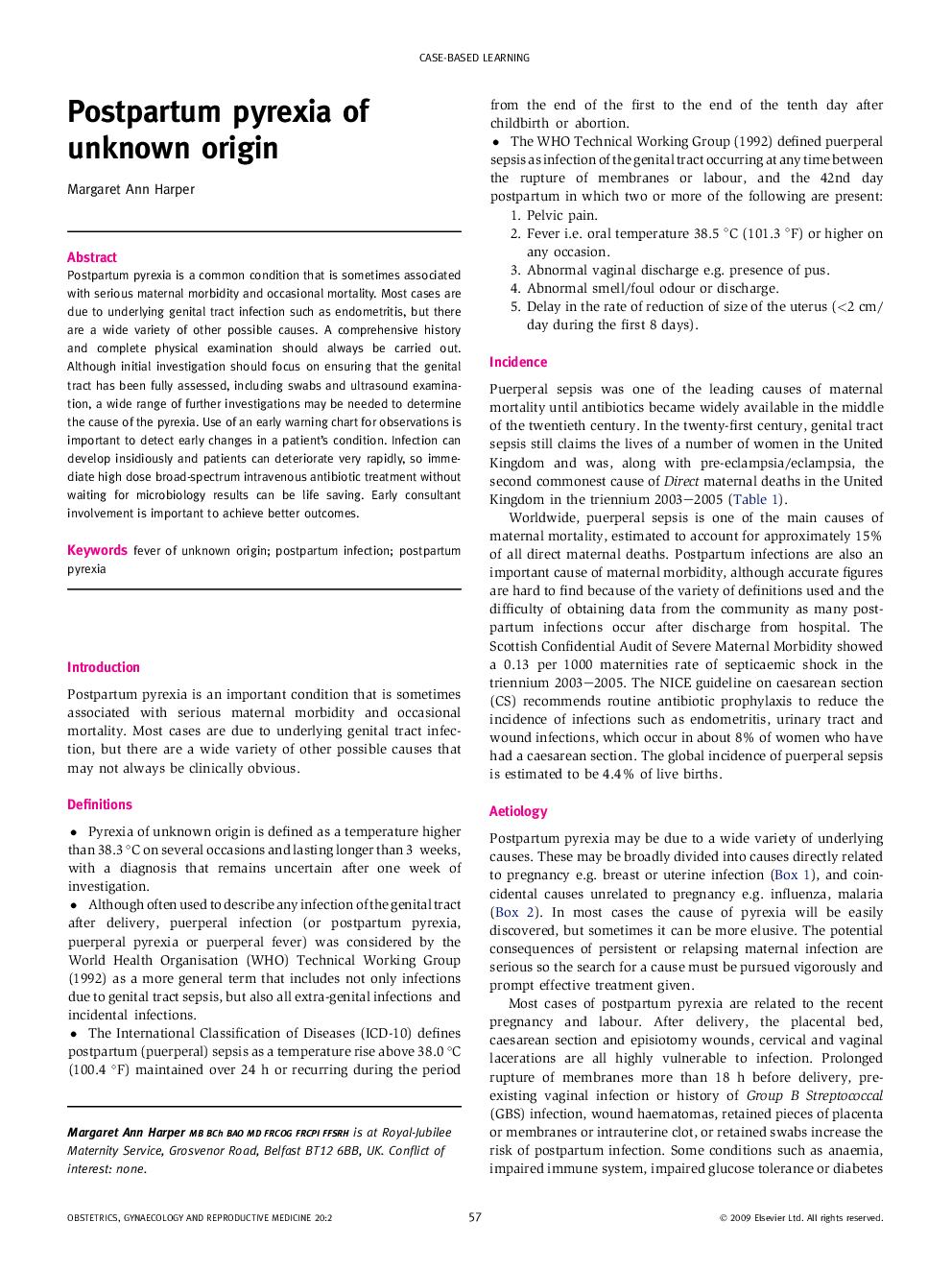 Postpartum pyrexia of unknown origin