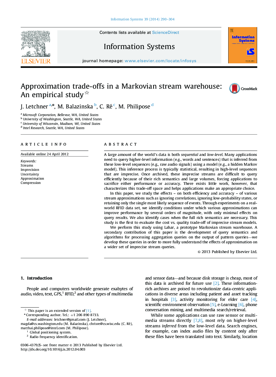 Approximation trade-offs in a Markovian stream warehouse: An empirical study 