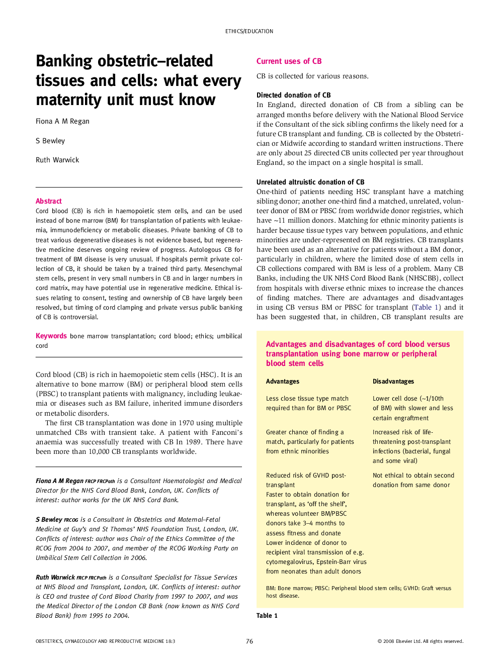 Banking obstetric–related tissues and cells: what every maternity unit must know