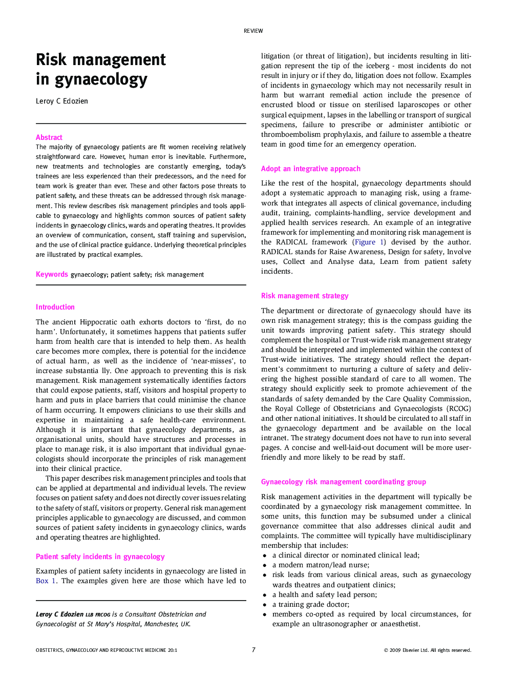 Risk management in gynaecology