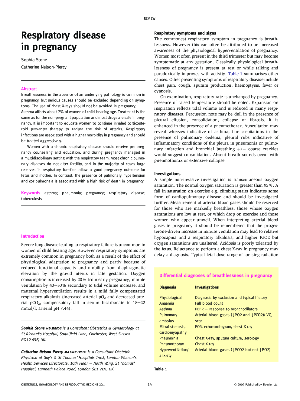 Respiratory disease in pregnancy