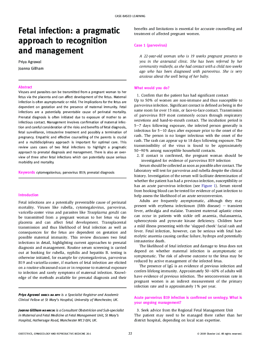 Fetal infection: a pragmatic approach to recognition and management