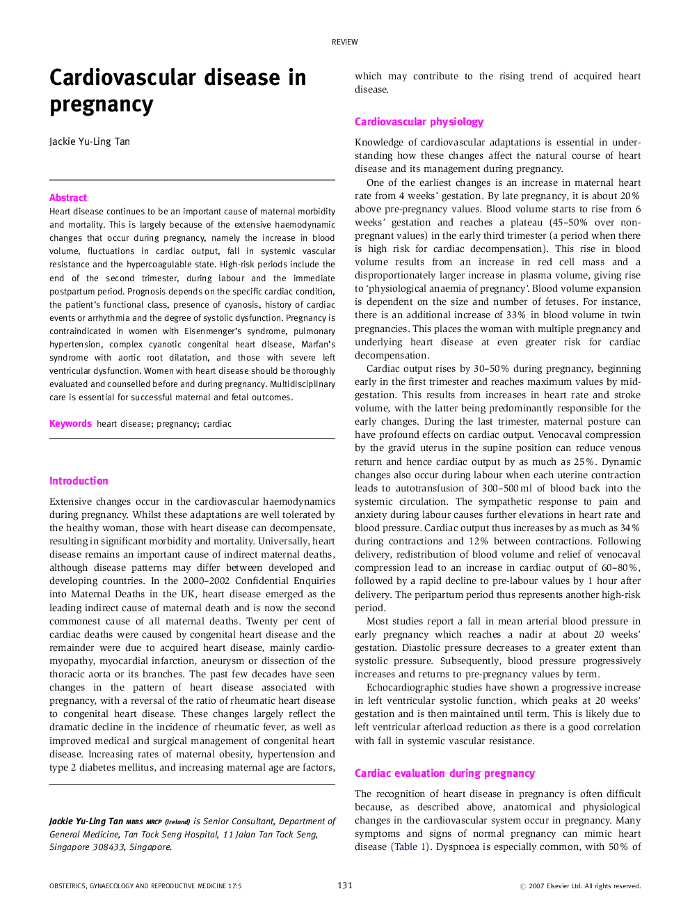 Cardiovascular disease in pregnancy