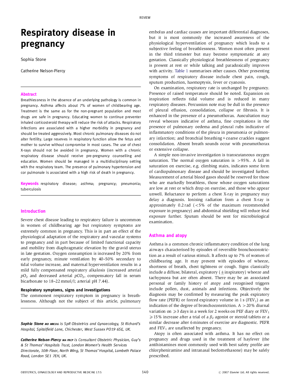 Respiratory disease in pregnancy