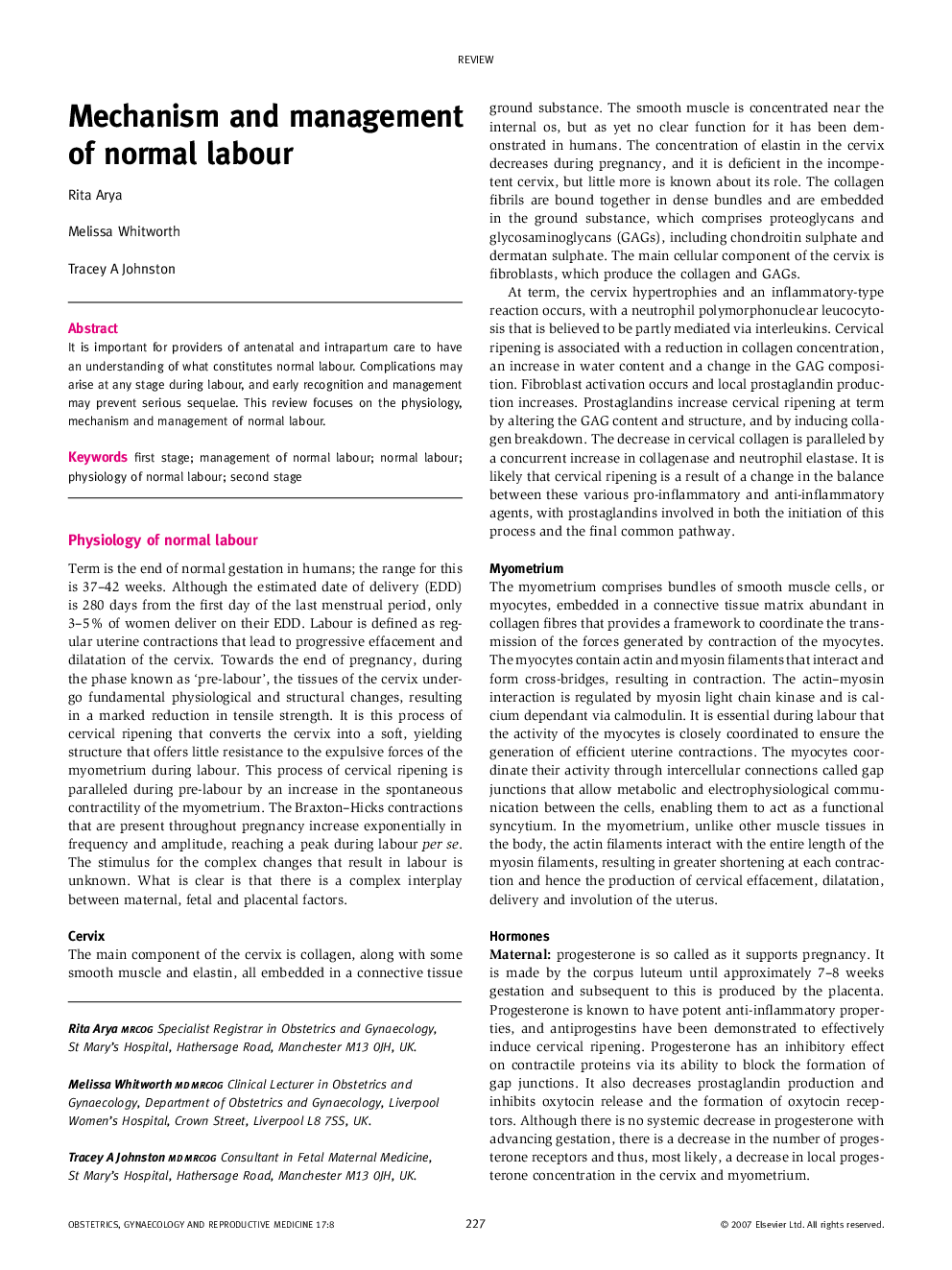 Mechanism and management of normal labour