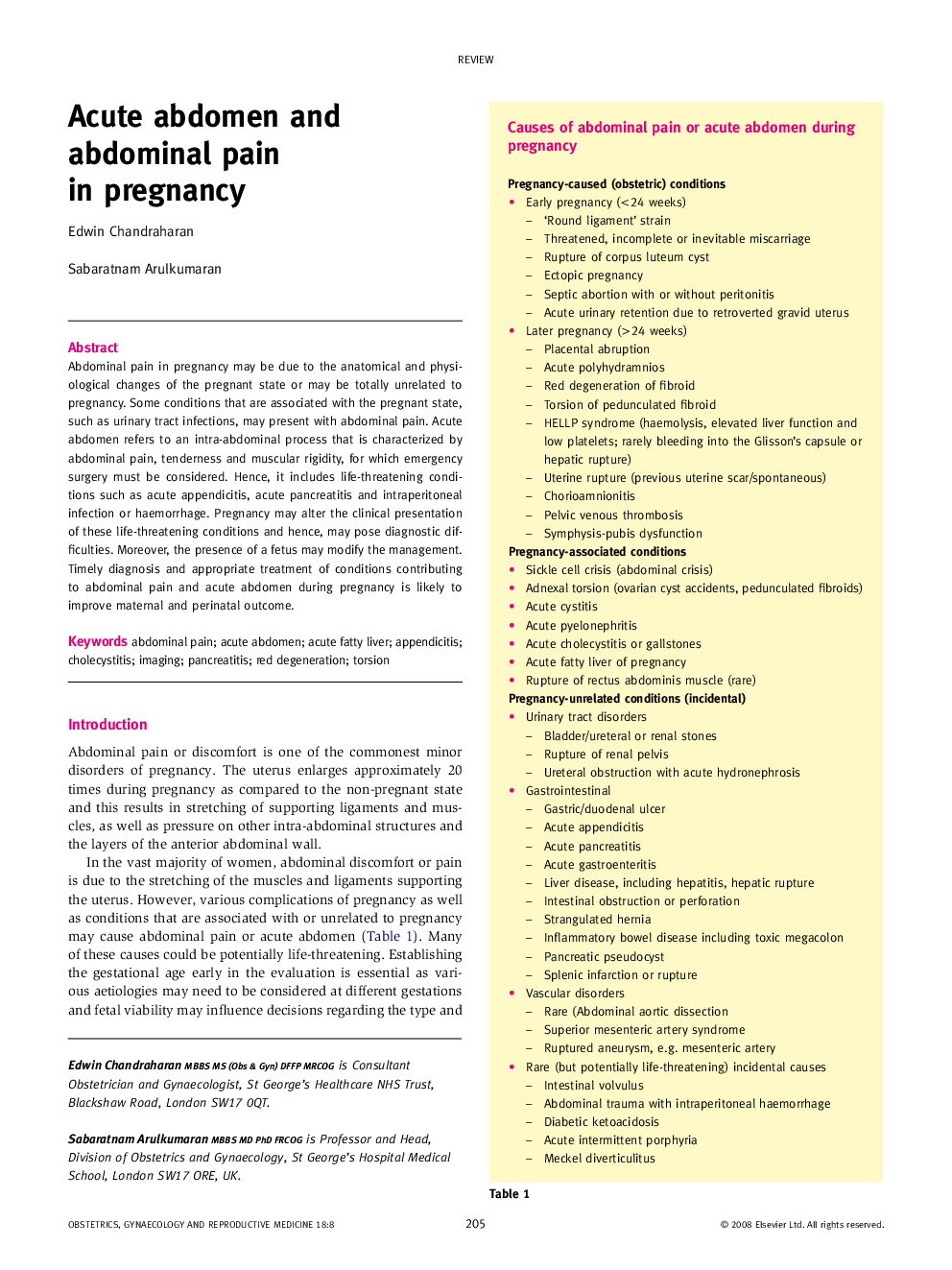 Acute abdomen and abdominal pain in pregnancy