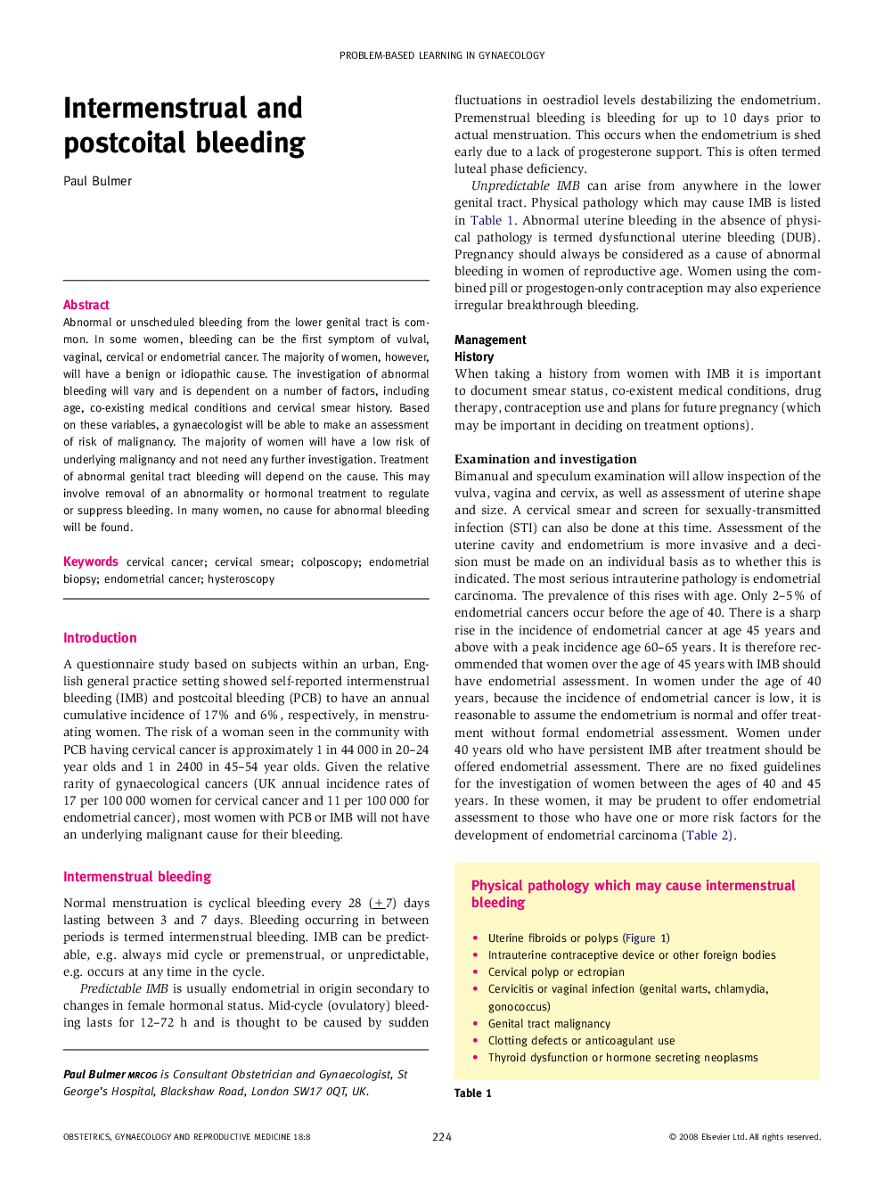 Intermenstrual and postcoital bleeding