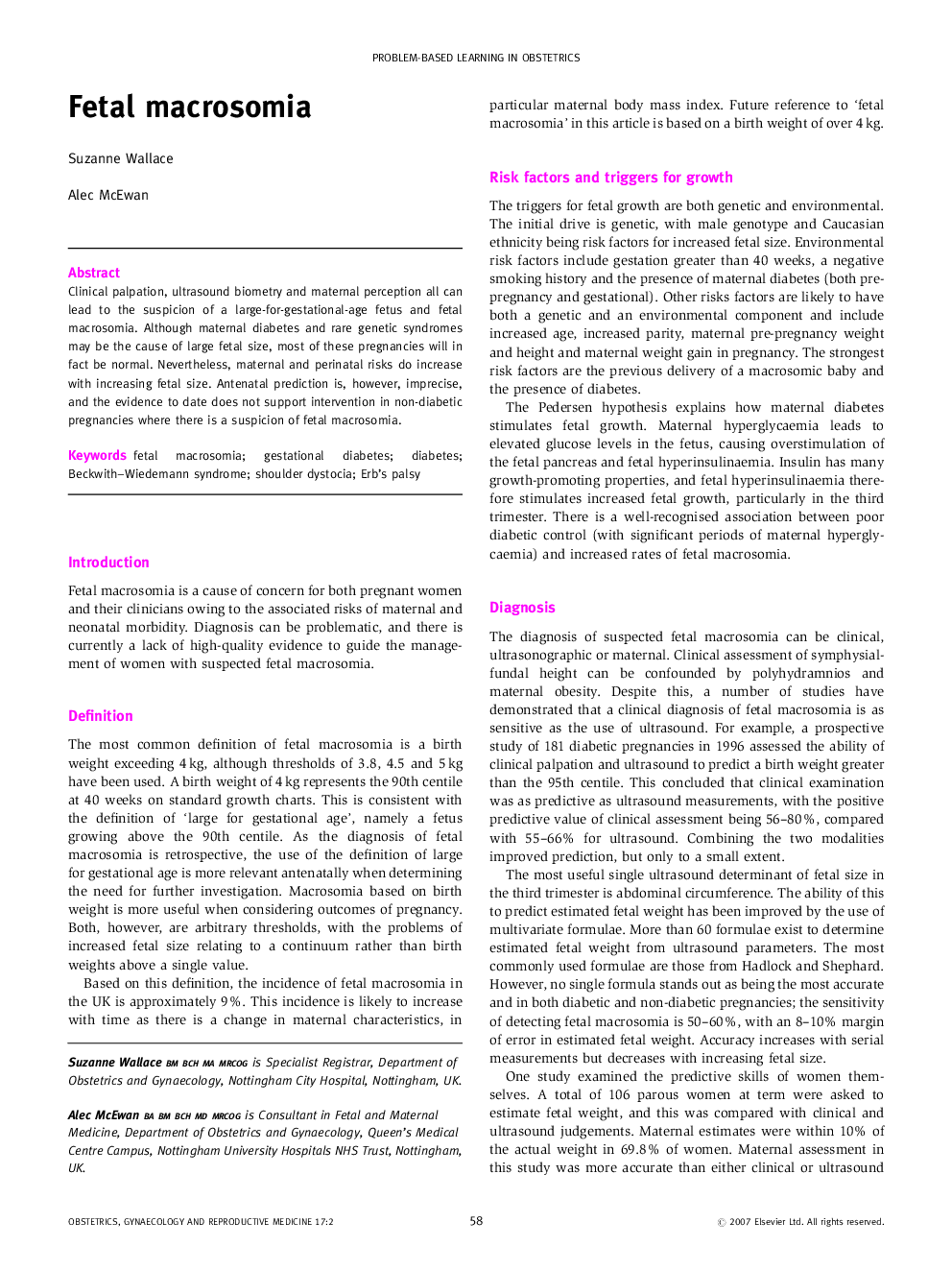 Fetal macrosomia