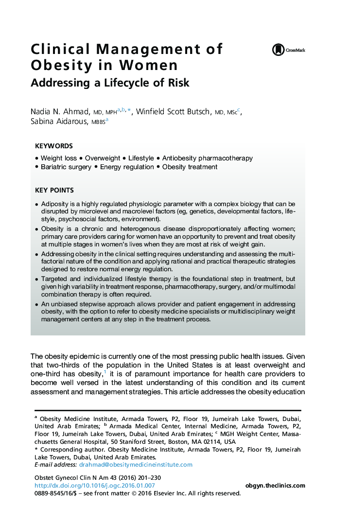 Clinical Management of Obesity in Women