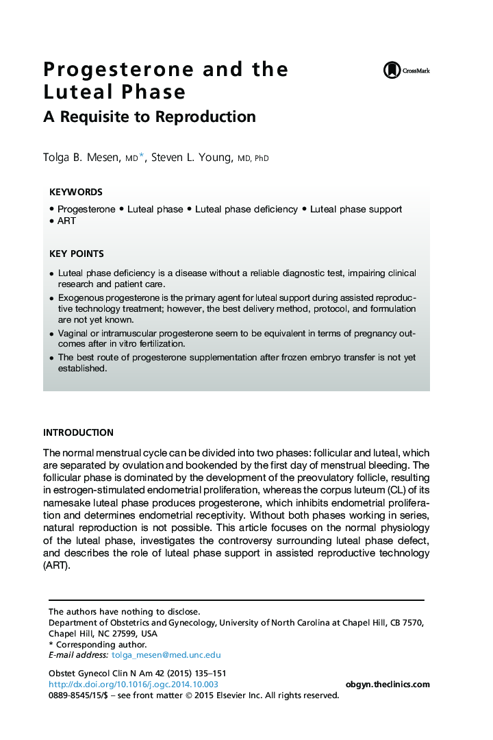 Progesterone and the Luteal Phase