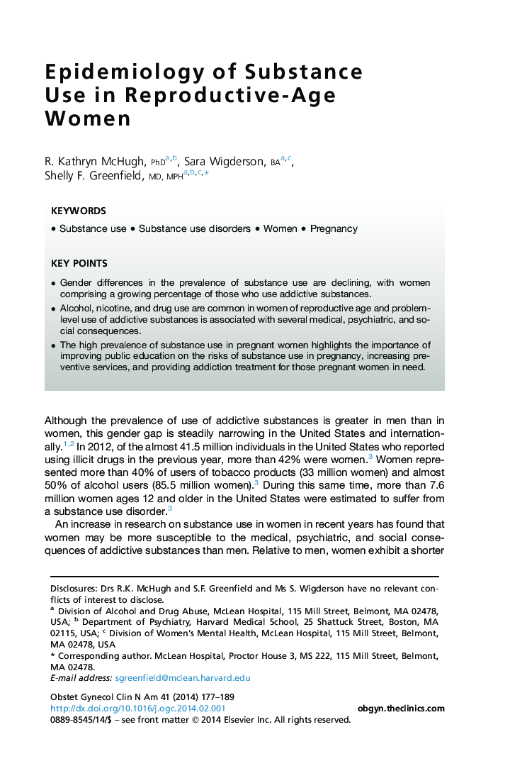 Epidemiology of Substance Use in Reproductive-Age Women