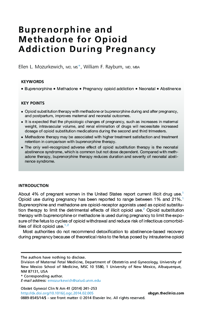 Buprenorphine and Methadone for Opioid Addiction During Pregnancy