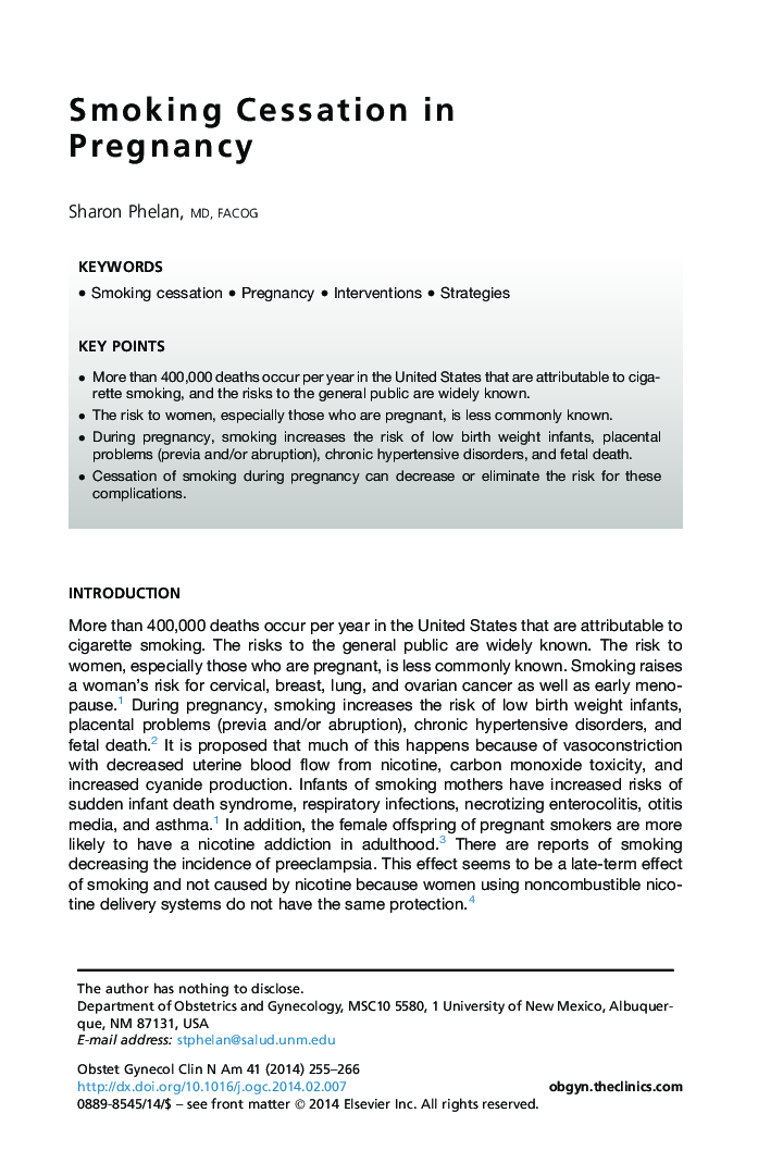 Smoking Cessation in Pregnancy