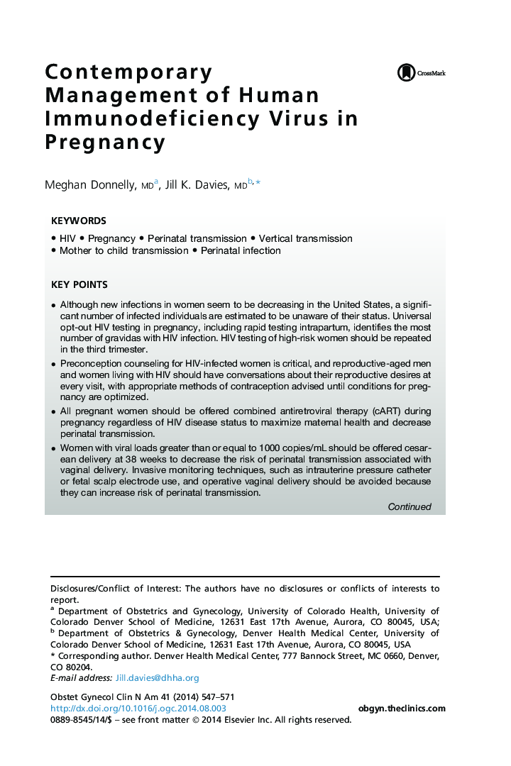 Contemporary Management of Human Immunodeficiency Virus in Pregnancy