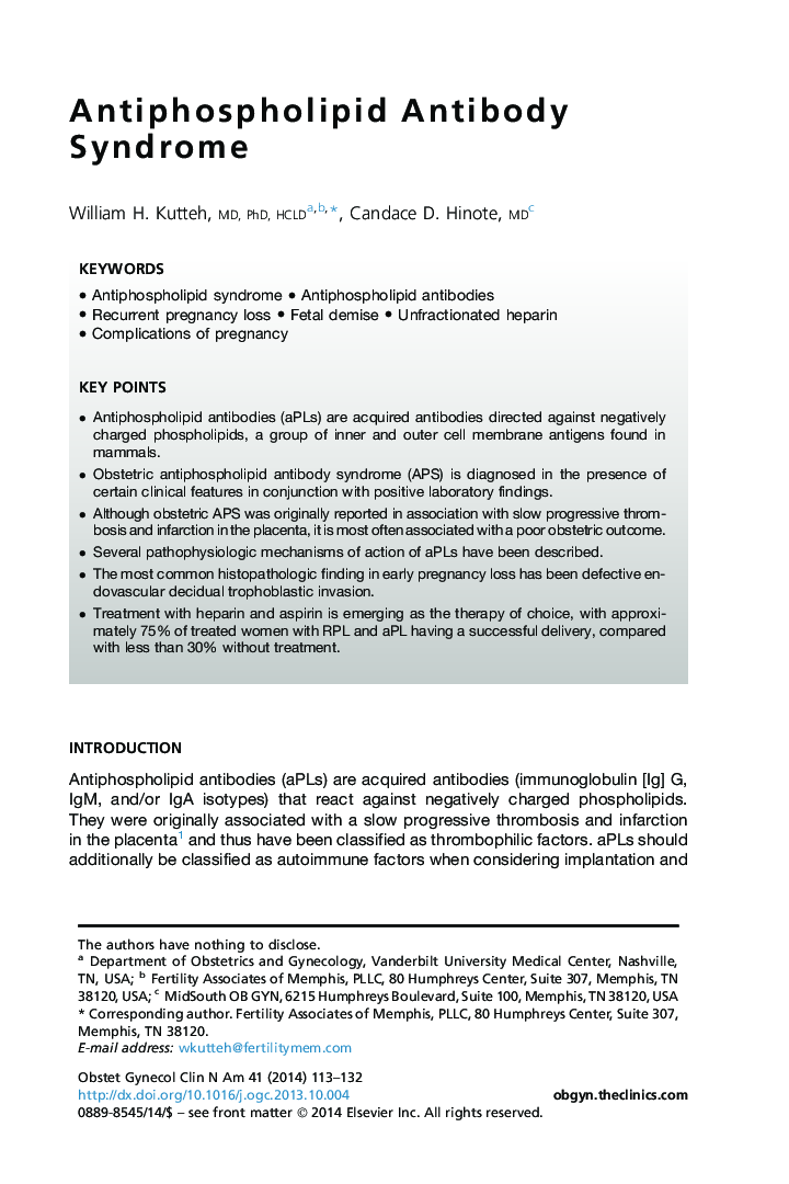 Antiphospholipid Antibody Syndrome