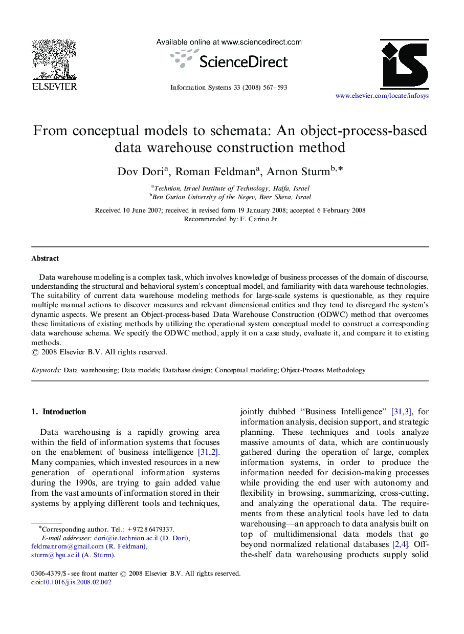 From conceptual models to schemata: An object-process-based data warehouse construction method