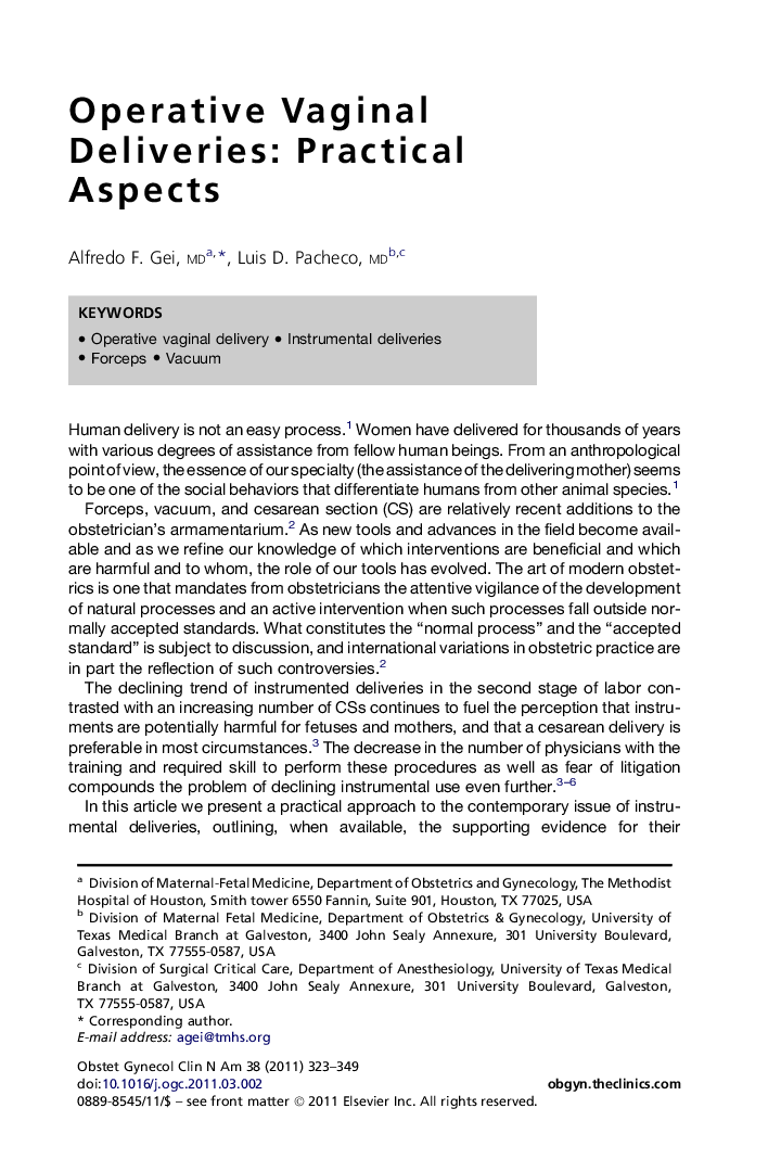 Operative Vaginal Deliveries: Practical Aspects