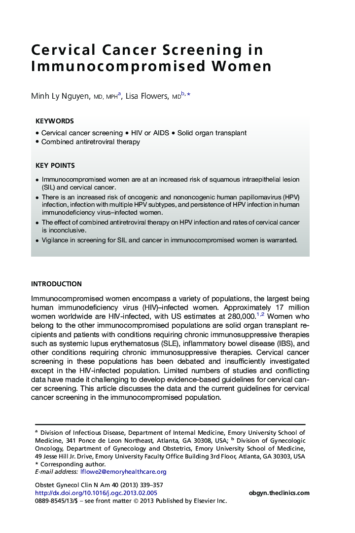 Cervical Cancer Screening in Immunocompromised Women