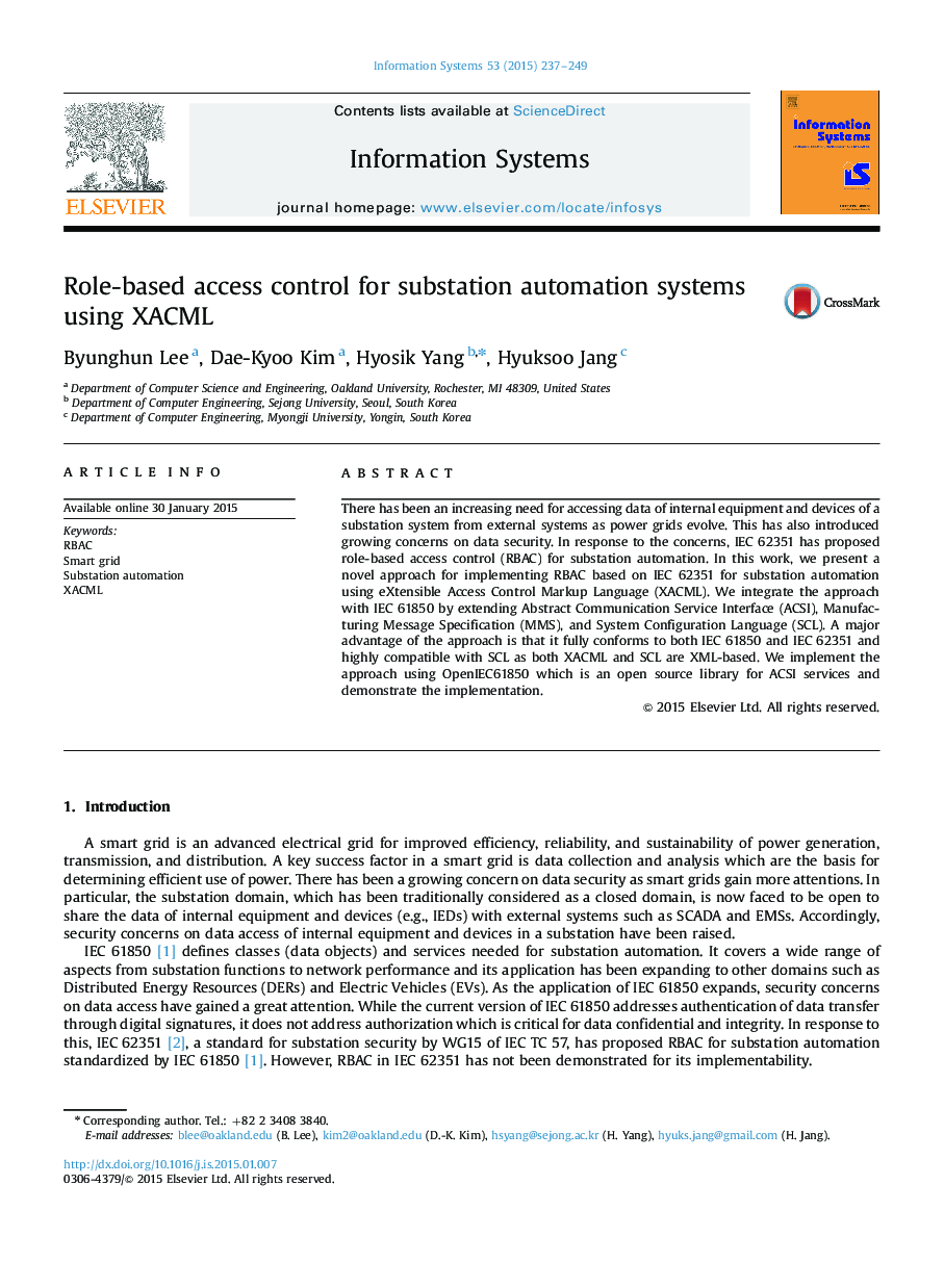 Role-based access control for substation automation systems using XACML