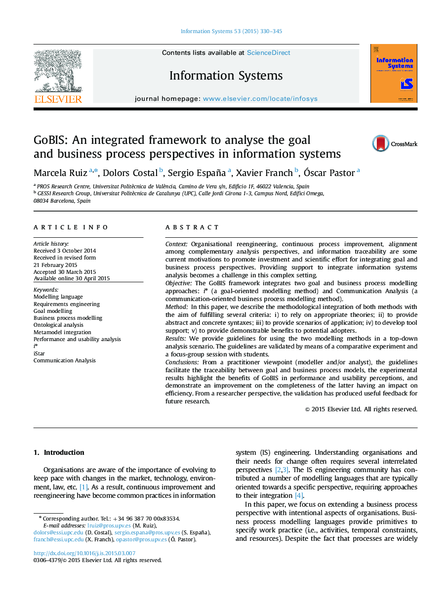 GoBIS: An integrated framework to analyse the goal and business process perspectives in information systems