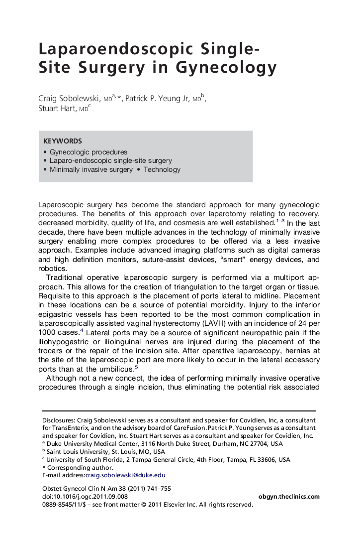 Laparoendoscopic Single-Site Surgery in Gynecology