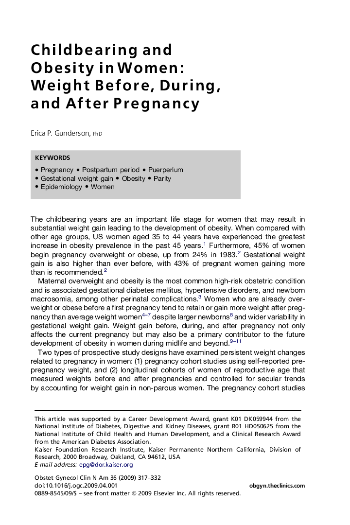 Childbearing and Obesity in Women: Weight Before, During, and After Pregnancy