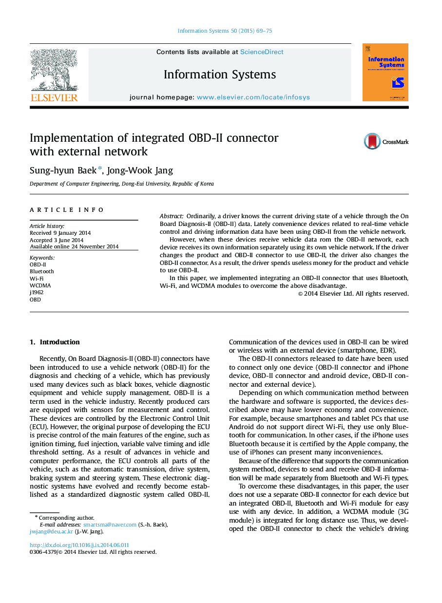 Implementation of integrated OBD-II connector with external network