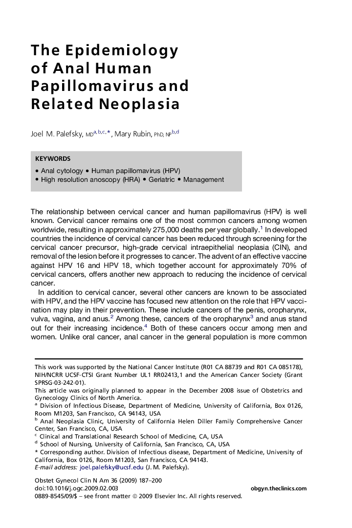 The Epidemiology of Anal Human Papillomavirus and Related Neoplasia 