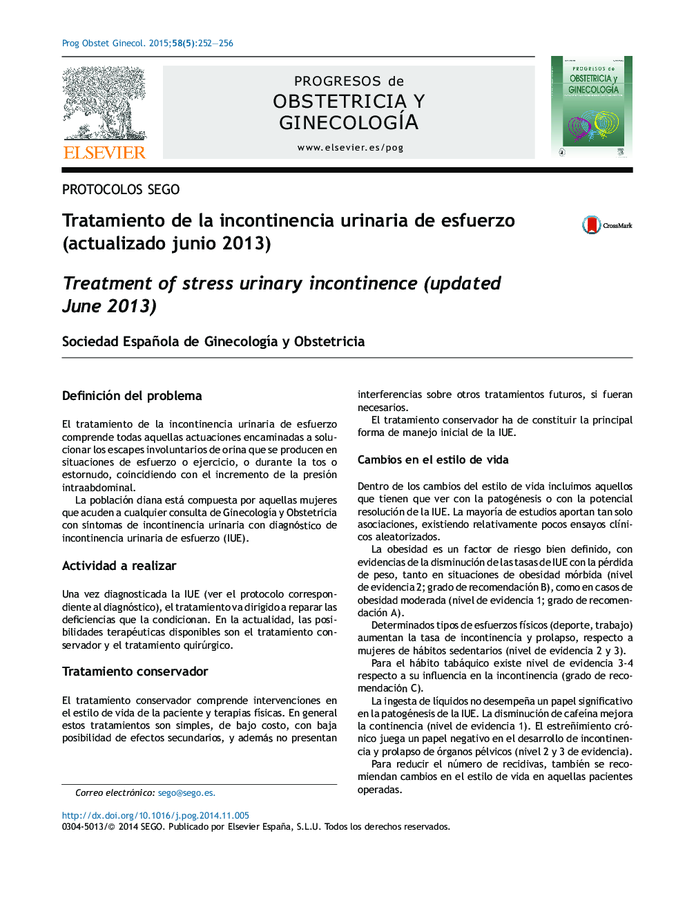 Tratamiento de la incontinencia urinaria de esfuerzo (actualizado junio 2013)