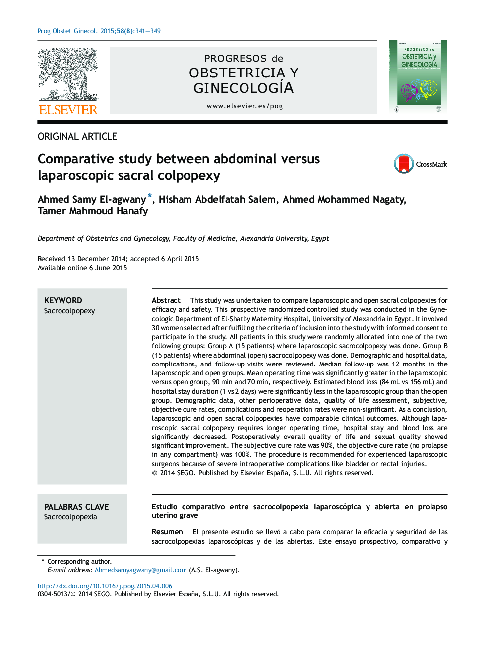 Comparative study between abdominal versus laparoscopic sacral colpopexy