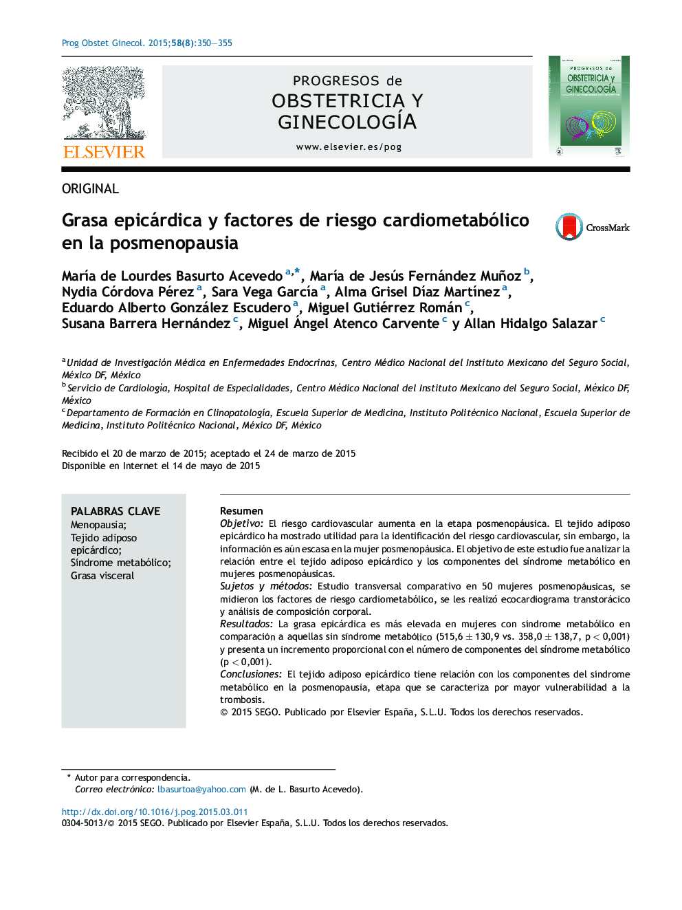 Grasa epicárdica y factores de riesgo cardiometabólico en la posmenopausia