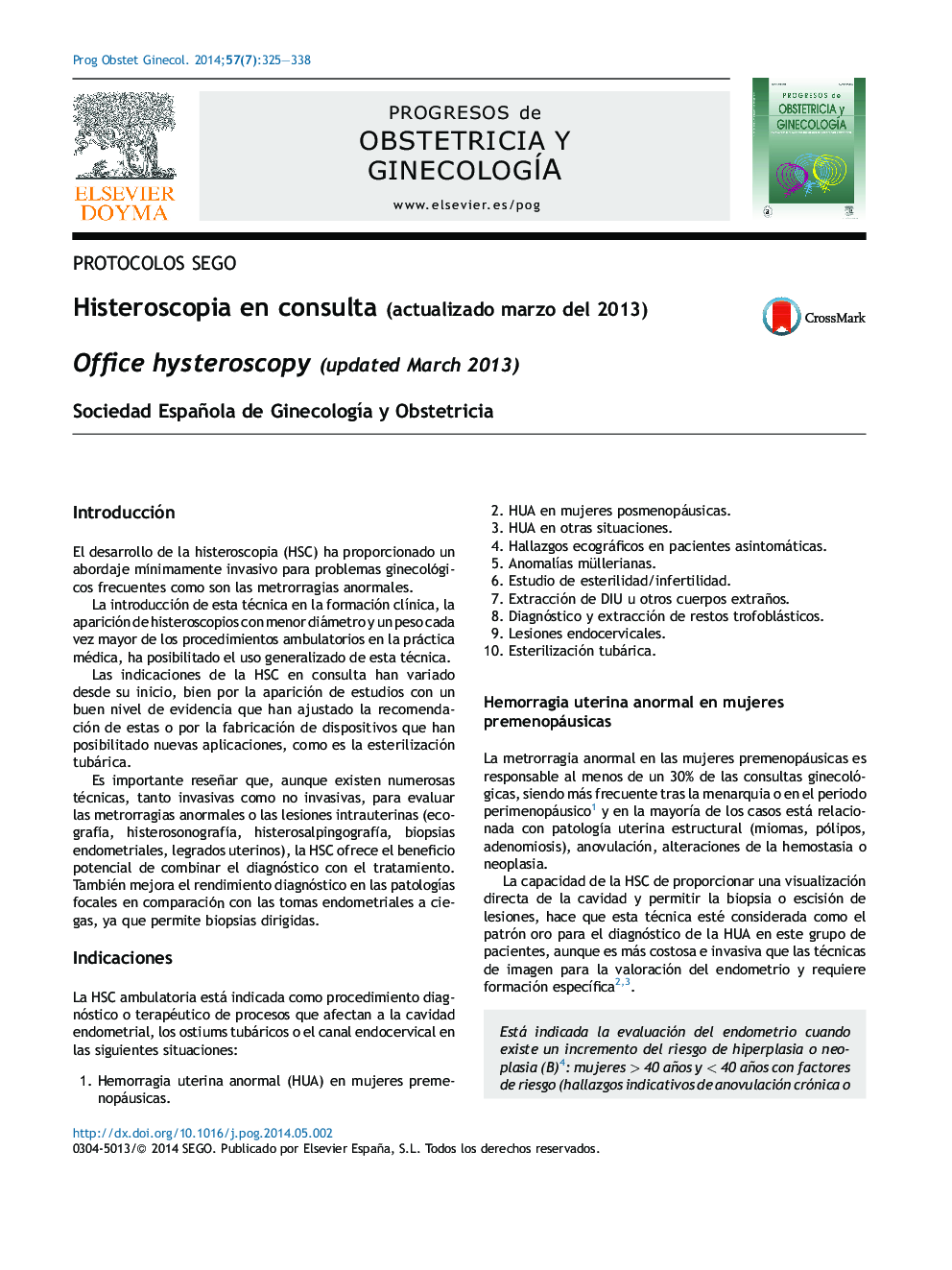 Histeroscopia en consulta (actualizado marzo del 2013)