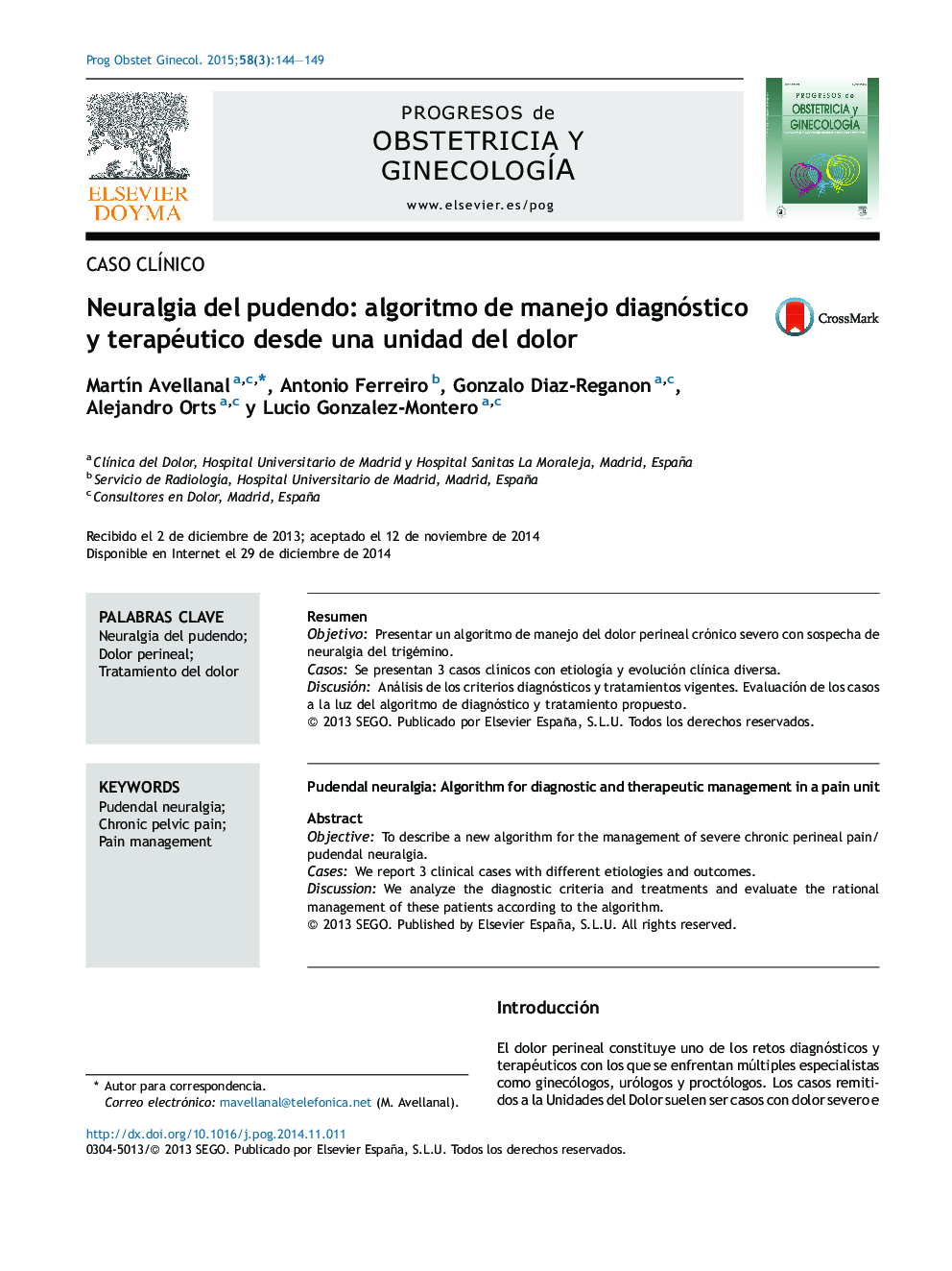 Neuralgia del pudendo: algoritmo de manejo diagnóstico y terapéutico desde una unidad del dolor