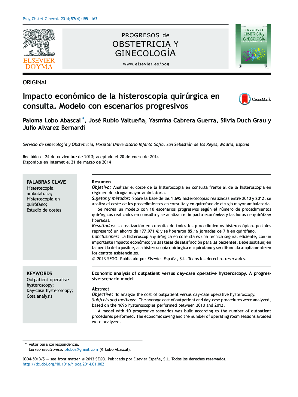 Impacto económico de la histeroscopia quirúrgica en consulta. Modelo con escenarios progresivos