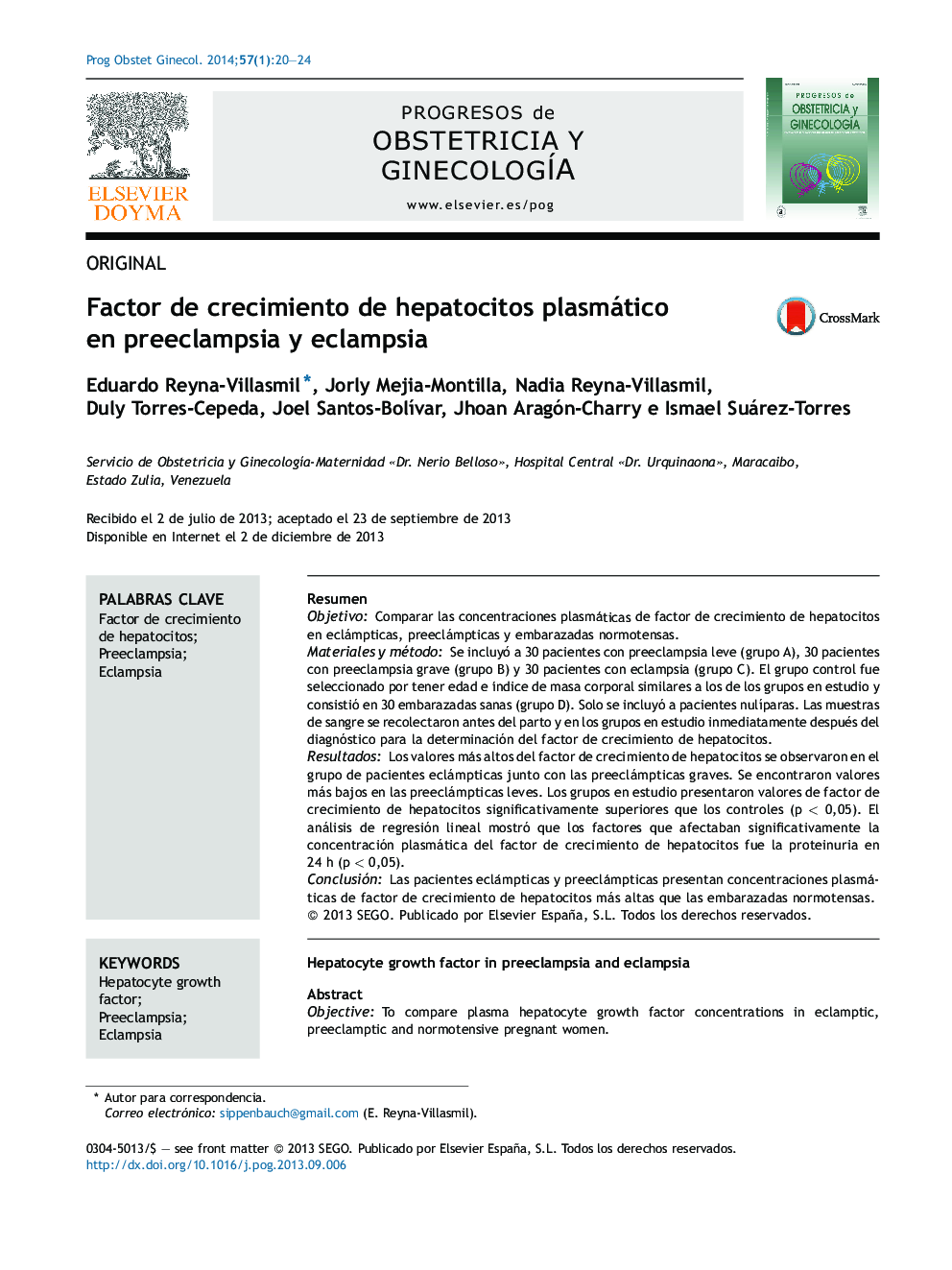 Factor de crecimiento de hepatocitos plasmático en preeclampsia y eclampsia