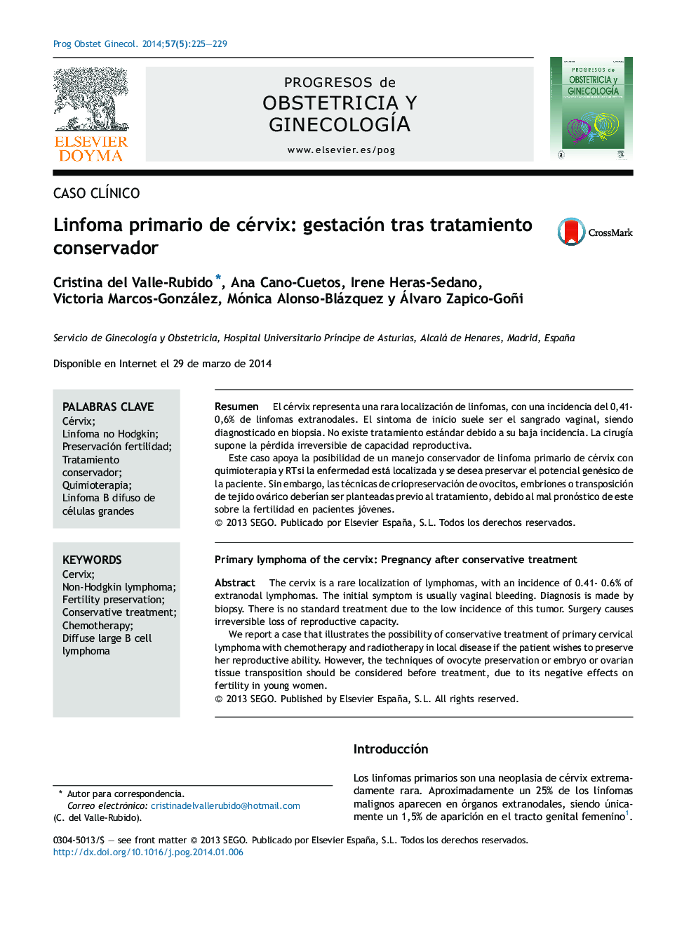 Linfoma primario de cérvix: gestación tras tratamiento conservador