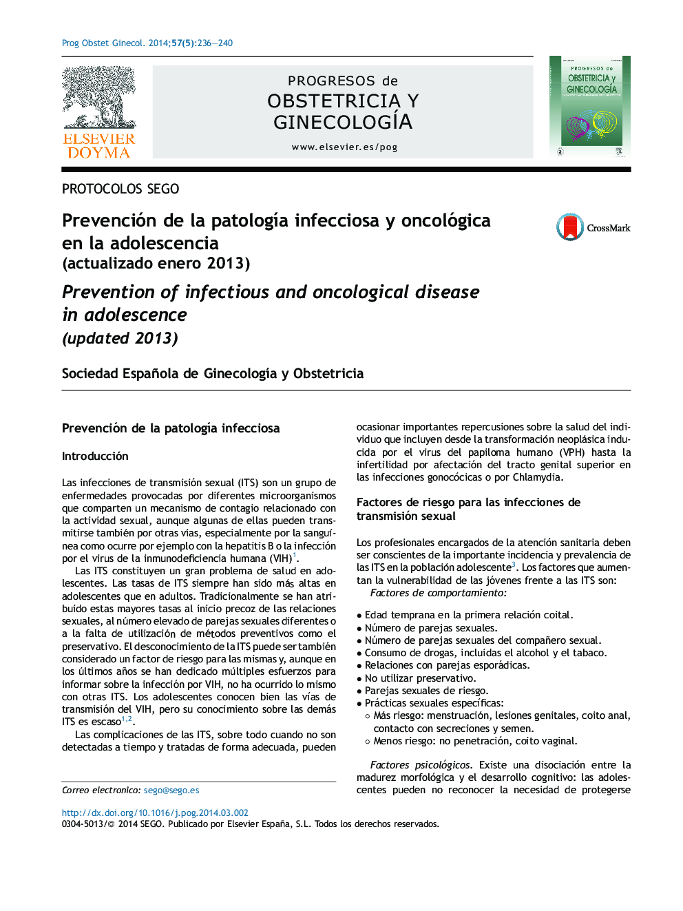 Prevención de la patologÃ­a infecciosa y oncológica en la adolescencia